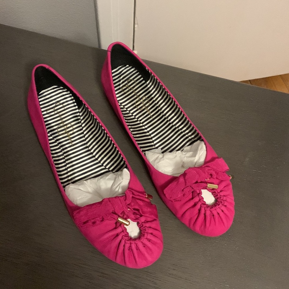Jessica Simpson Hot Pink Ruched Bow Flats